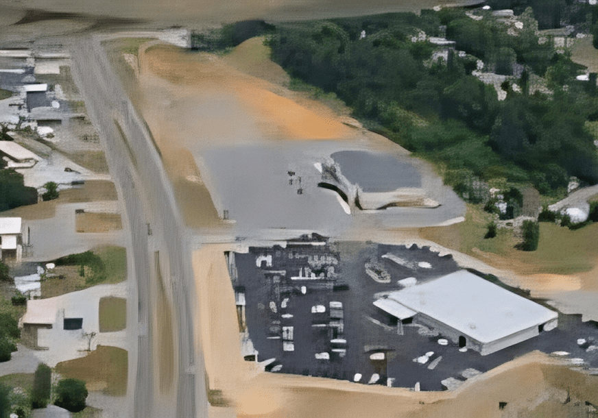 Aerial view of a commercial parking lot.